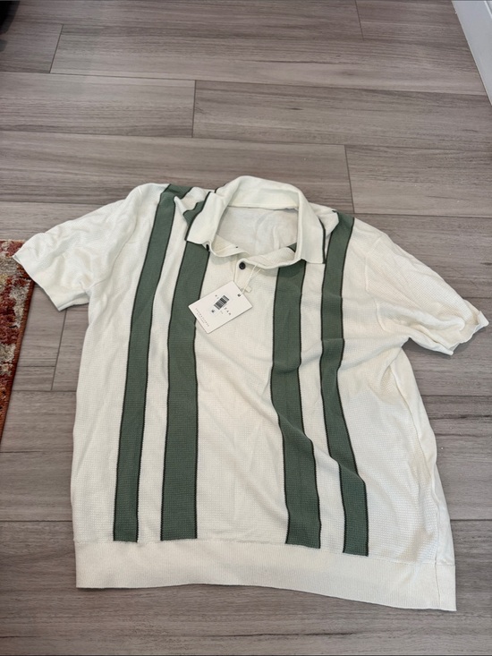Denim & Flower Other - Denim & Flower White Polo with Green Vertical Stripes